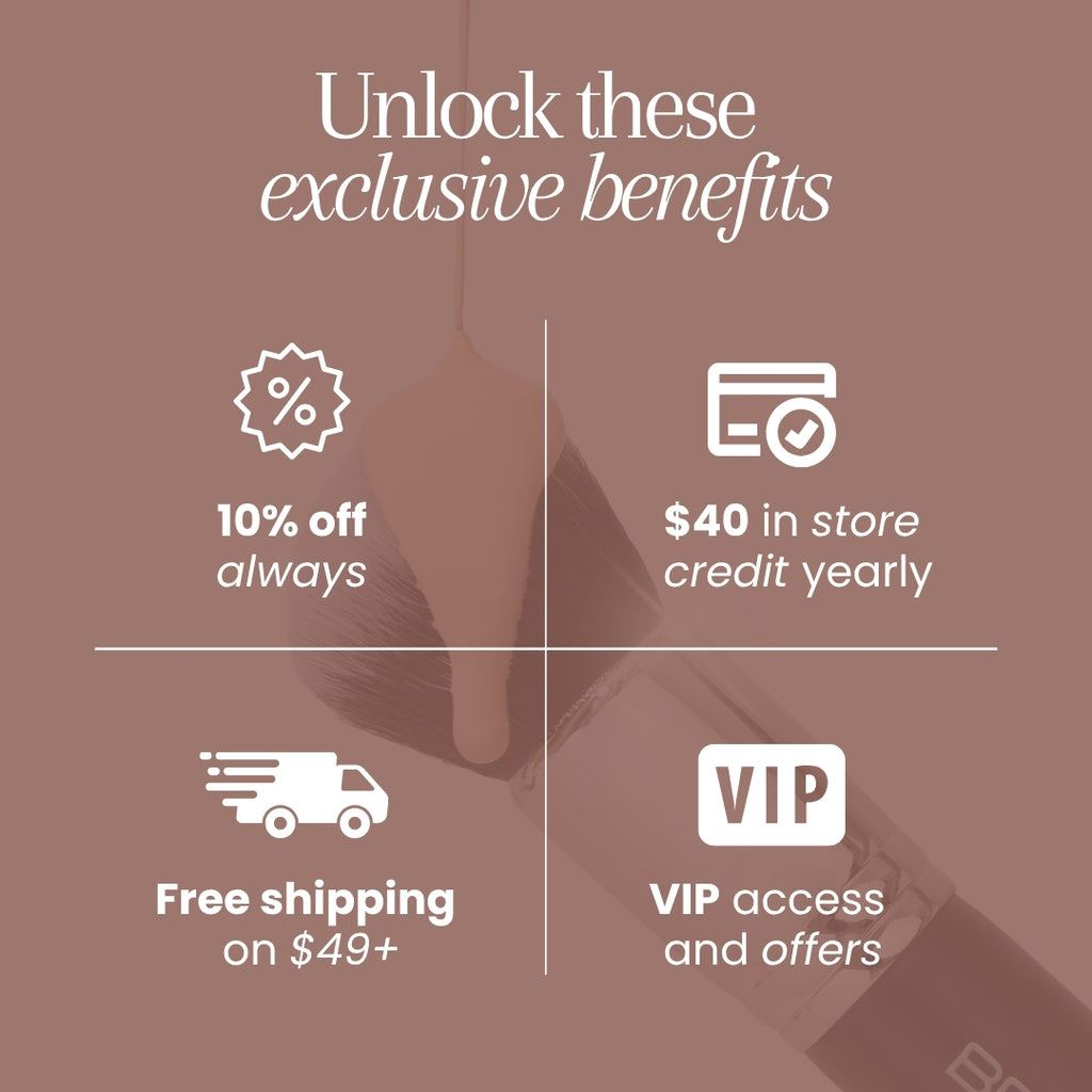 Promotional graphic detailing exclusive benefits with icons and text on a brown background